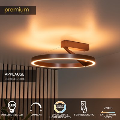 Lucide APPLAUSE - Deckenleuchte - Ø 40 cm - LED Dim. - CCT - 1x26W 2200K/4000K - Kaffee | Premium